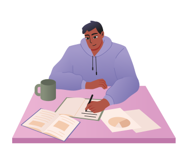 Young man taking notes from a textbook PNG, SVG