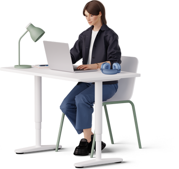 Young woman working on laptop PNG, SVG